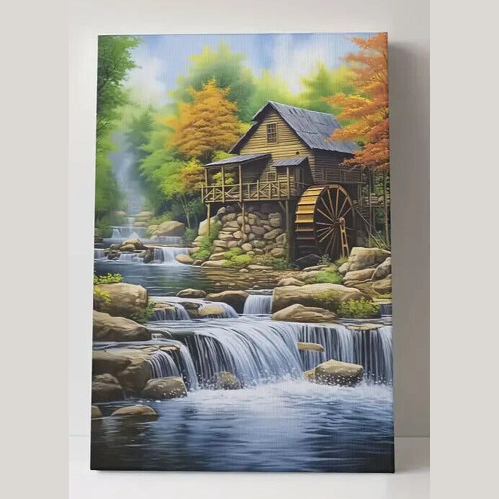 Scenic Cabin And Creek Canvas Print Framed 16" x 24" Wall Art Home & Garden:Home Décor:Posters & Prints Style Your Walls